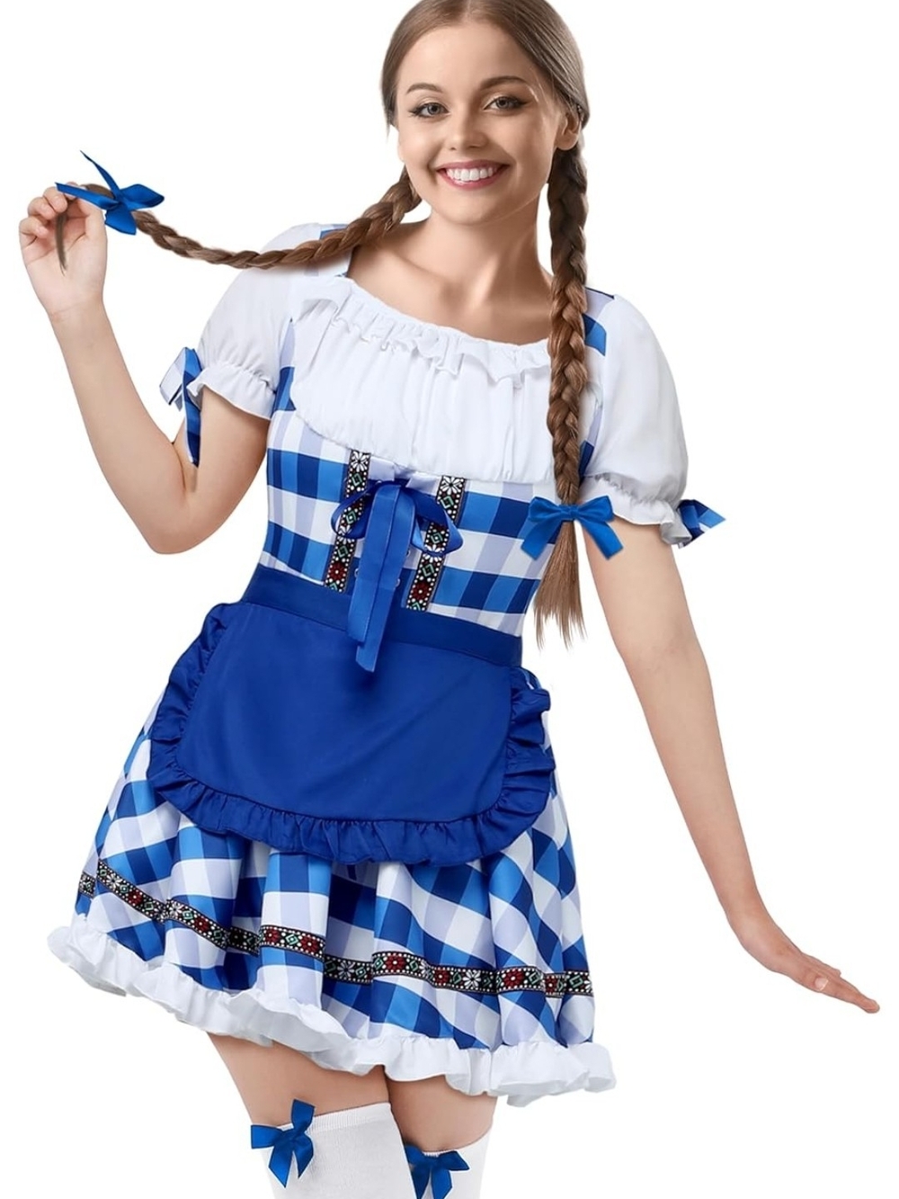 Women's Oktoberfest Costume German Bavarian Costume Outfit Dirndl Dress Bow Hair